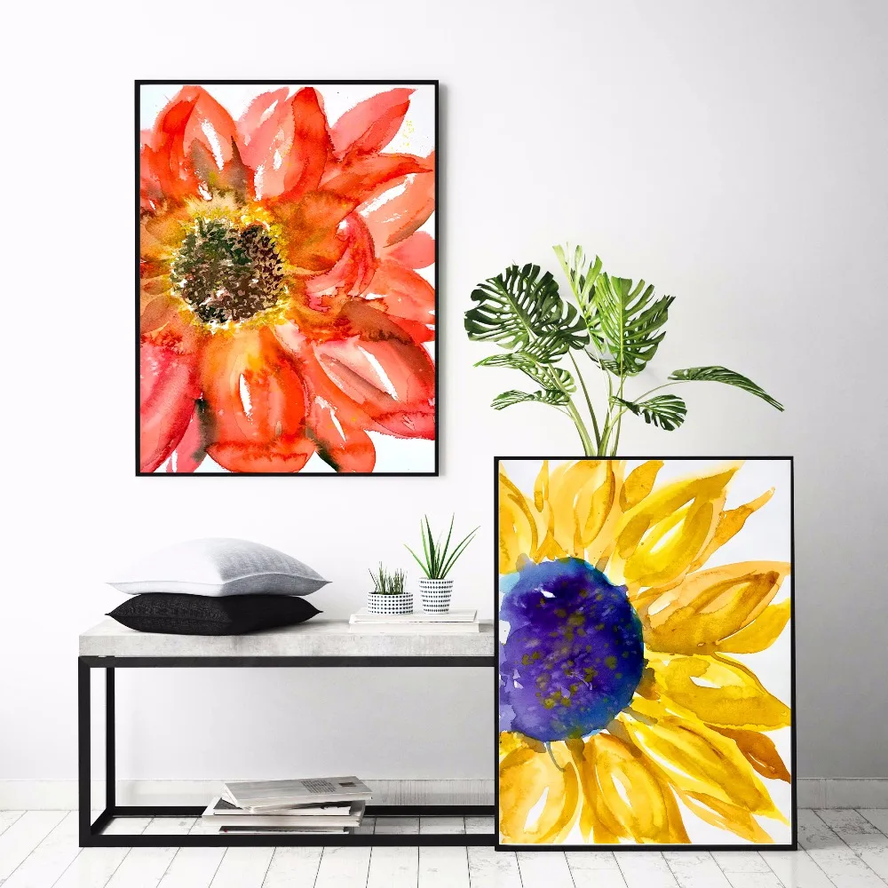 

Sunflower Watercolor Set Canvas Art Print Painting Poster Wall Pictures For Living Room Home Decorative Bedroom Decor No Frame
