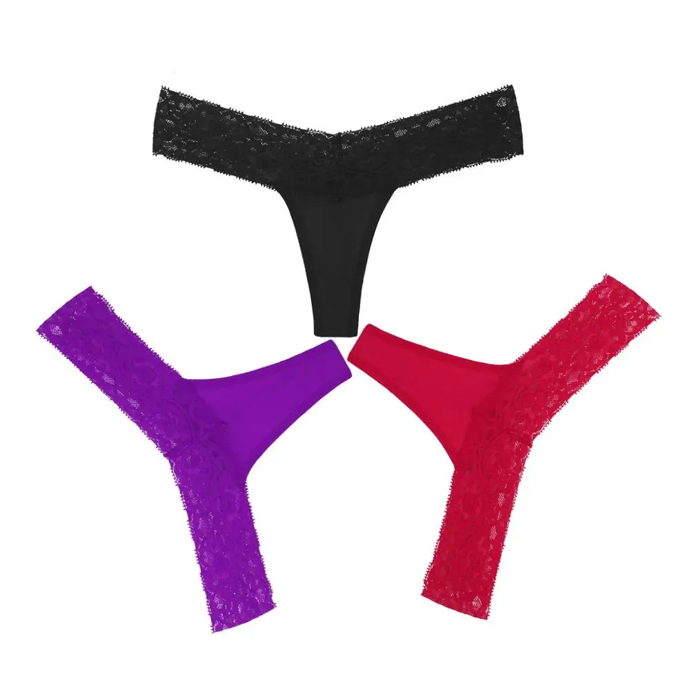 black purple red 3 шт./упак., элегантные кружевные Хлопковые женские трусики-танга, большие размеры, трусики, нижнее белье, сексуальные трусы Modis, дамское нижнее белье Танга - Цвет: black purple red