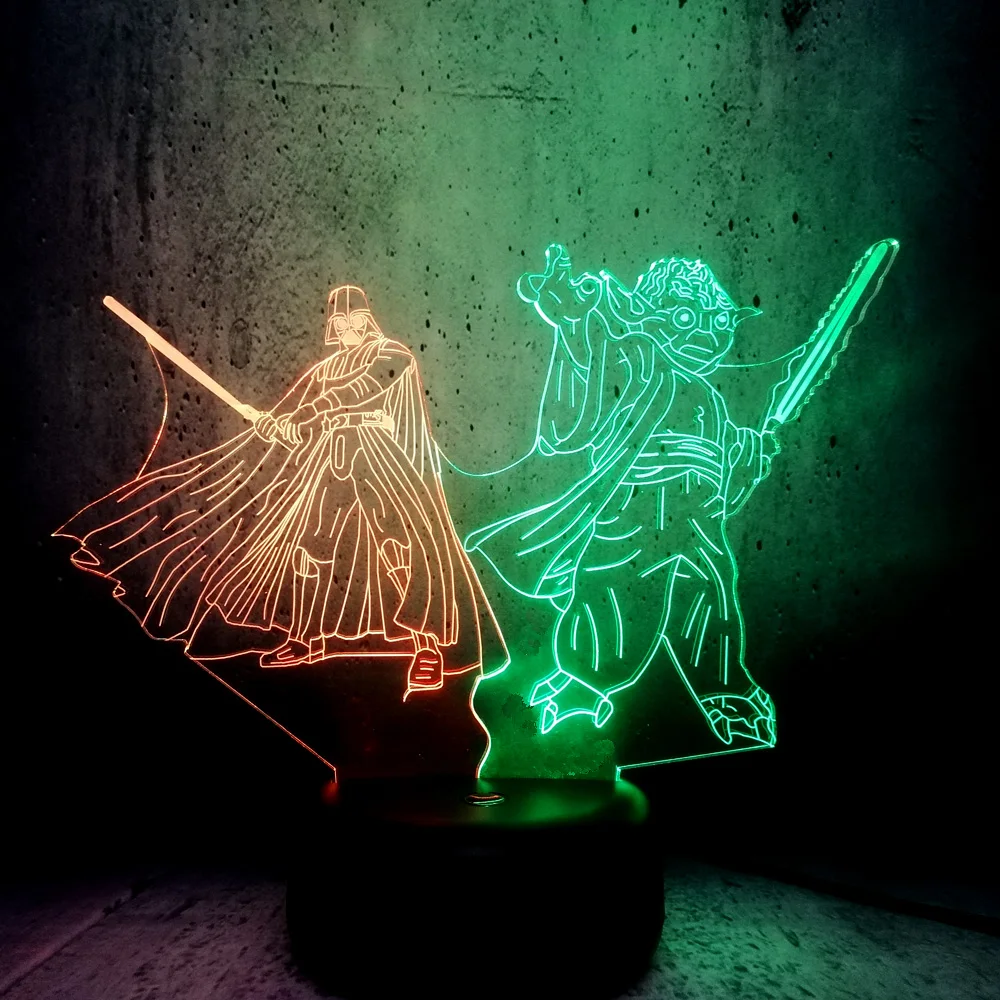 Звездные войны йода Дарт Вейдер ночник 3D Светодиодная разноцветная лампа для