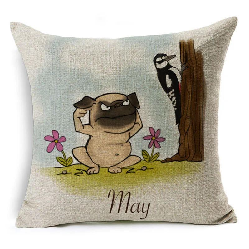 Monily Прекрасный чехол для подушки с мультяшным принтом бульдога 12 месяцев
