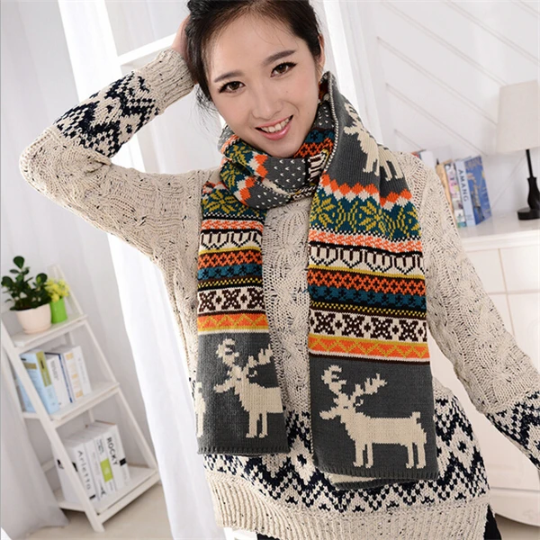 2017 зимняя новинка Женская рождественская Печать оленей узор вязаный шарф