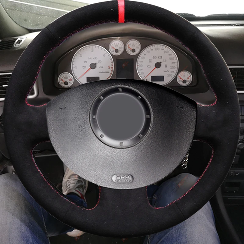 WCaRFun черная замша красный маркер DIY чехол рулевого колеса автомобиля для Renault Megane 2 2003-2008 Kangoo 2008 Scenic 2 2003-2009