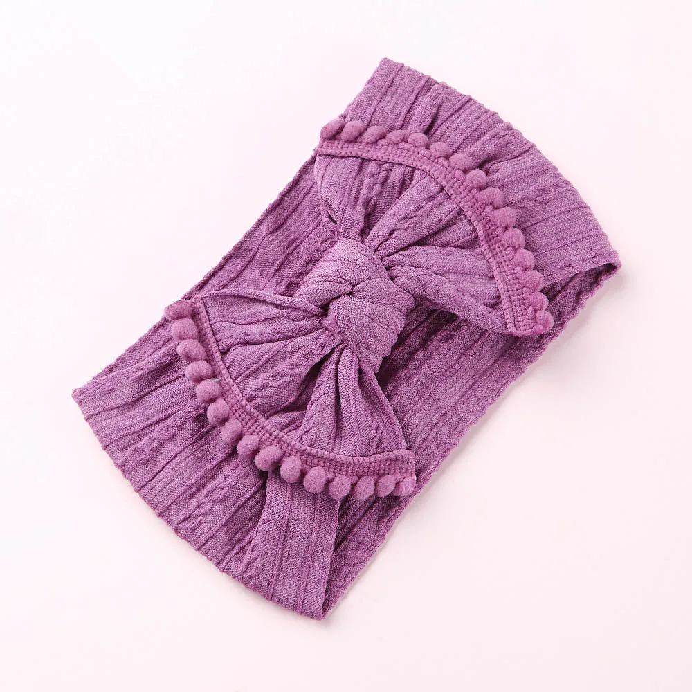 Style H-Dark orchid И бантом для маленьких девочек нейлоновые оголовья, кабель вязаное нейлоновое головные обручи, помпонами широкий нейлон головная повязка в виде чалмы для волос, для маленькой девочки, аксессуары - Цвет: Style H-Dark orchid