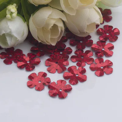 

500pcs/lot Flower Sequins 14mm PVC Decoration Sewing DIY Wedding Craft Scrapbook For Clothing Laser Red