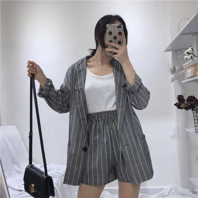 2019 лето осень женские комплекты тонкие полосатые блейзеры пальто с длинным