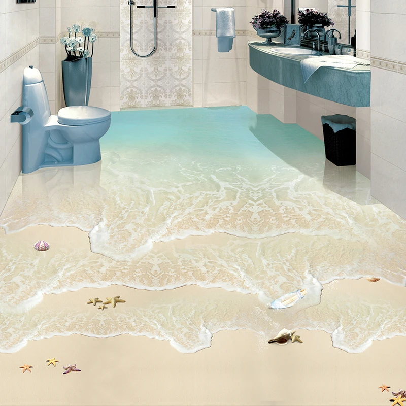 

Beach Sea Wave 3D Photo Wallpaper Custom Floor Mural PVC Waterproof Self-Adhesive Bathroom Floor Tiles Sticker Wall Paper Murals