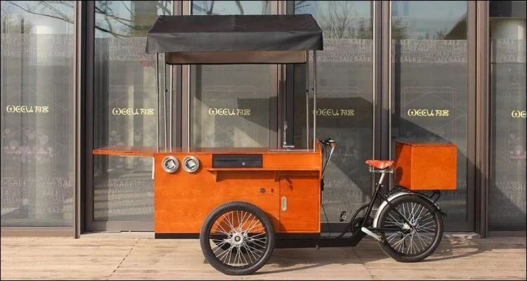 

wooden box vending bicycle cafe