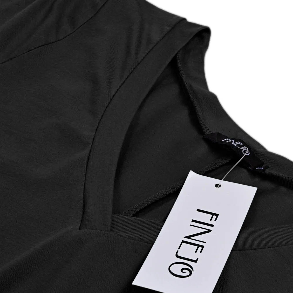 FINEJO женская элегантная хлопковая Футболка с v-образным вырезом 3/4 платок рукавами