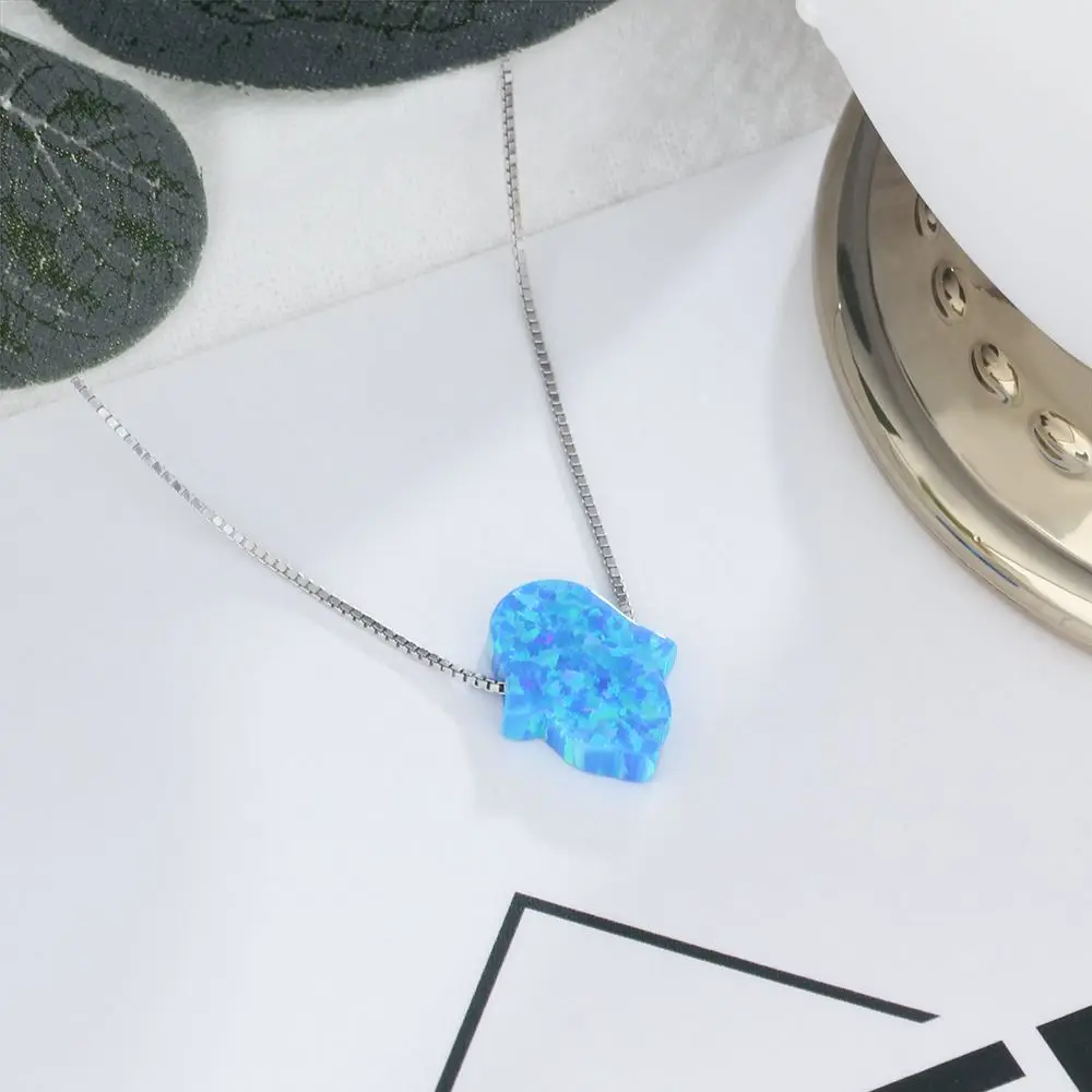 Hand of Fatima Jewelry Blue Opal Accessories Necklaces &amp Pendants 925 Sterling Silver Necklace For Women (JewelOra NE102628) | Украшения