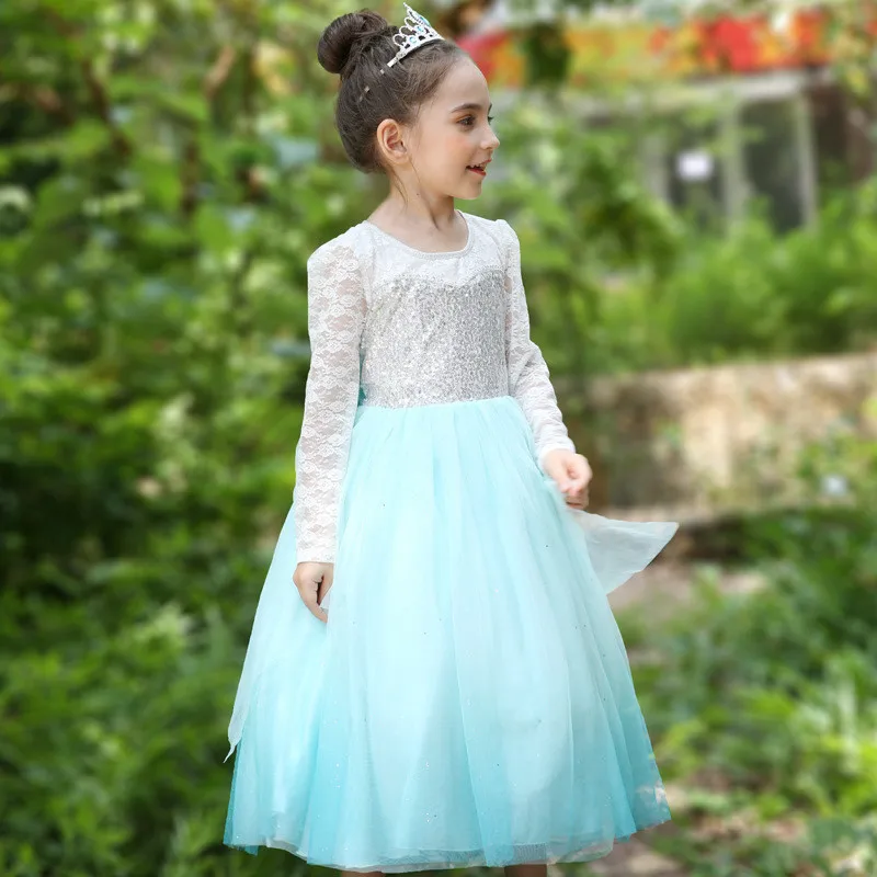 Осенние платья королевы Эльзы костюмы с блестками платье принцессы Анны для