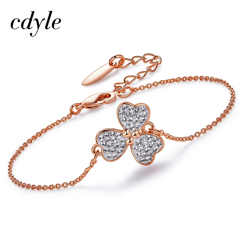 Женский Золотой браслет Cdyle украшенный кристаллом клевера|Цепочки и браслеты| |