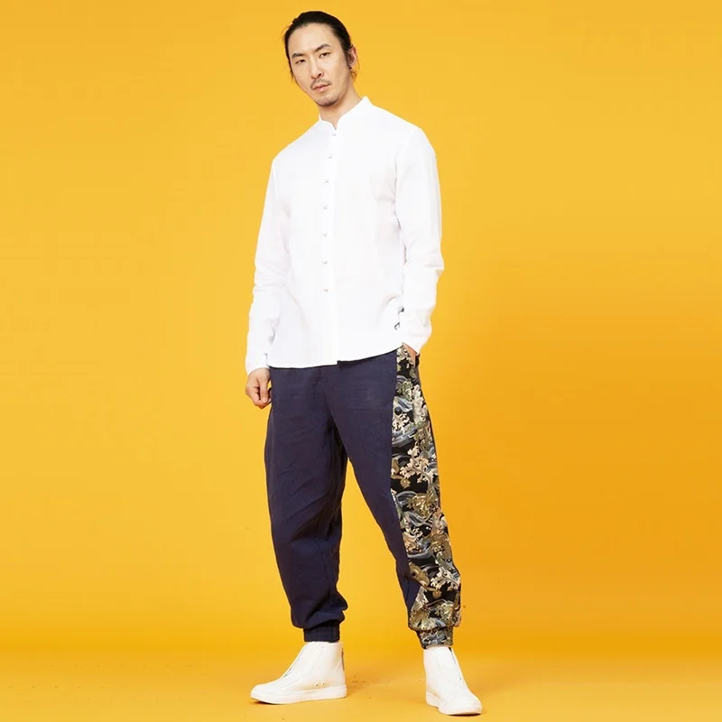 Мужская рубашка с китайским воротником традиционный китайский топ для кунг-фу