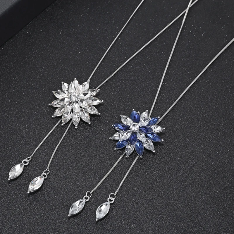 YAOLOGE циркон снежинка длинное ожерелье цепочка для свитера модная тонкая