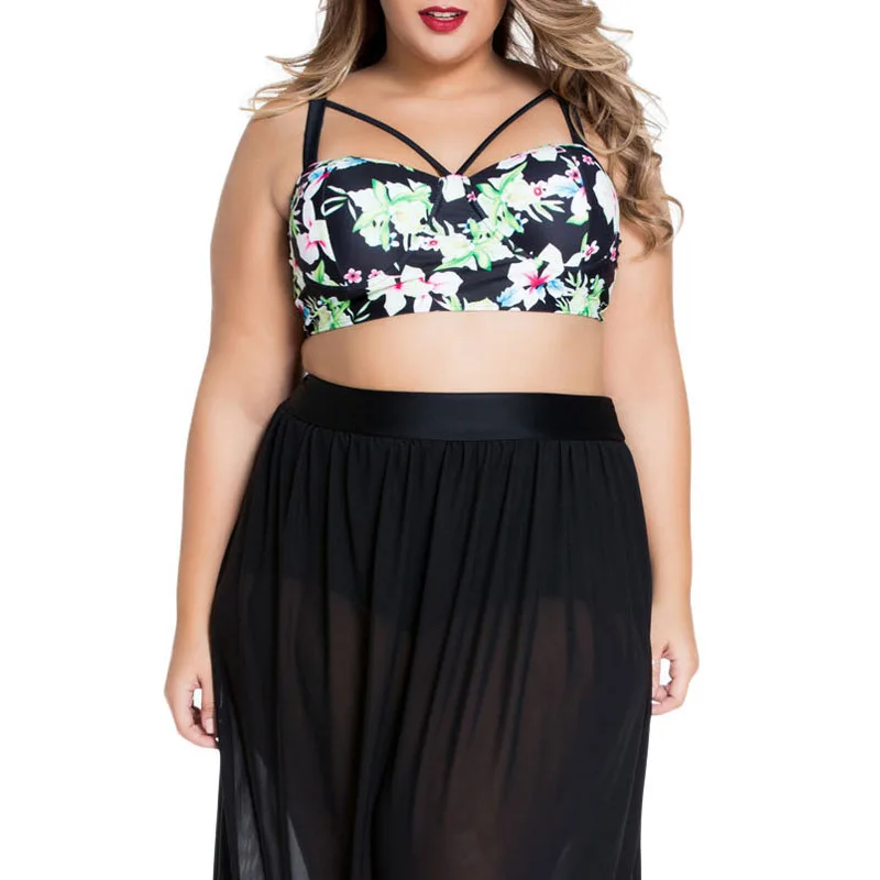 4XL Плюс Размер 3 шт. женщин купальники 2016 лето бикини + короткие dress купальник push up