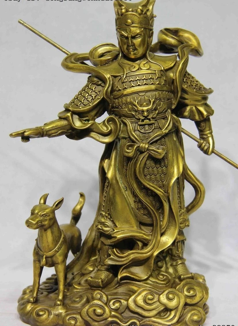 

Folk Mythical Pure Brass Copper Er Lang God Warrior Buddha Er Lang Shen Statue