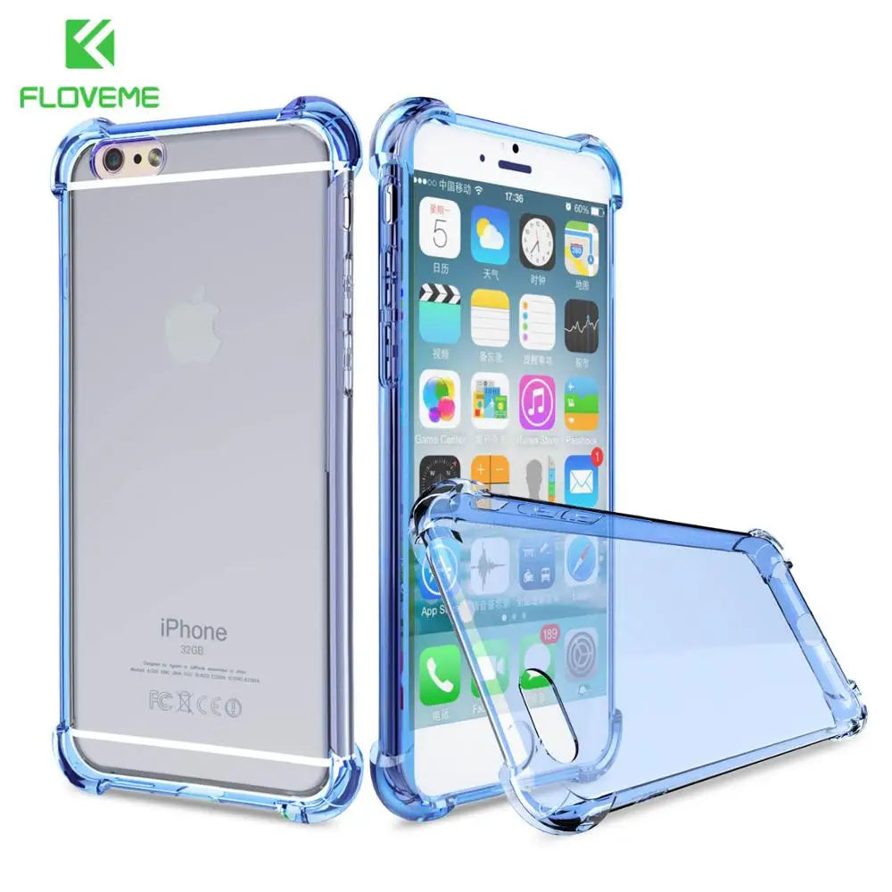Blue Floveme чехол для iPhone 6 S iPhone6 6 S iPhone 7 чехол плюс Crystal Clear Мягкие TPU Тонкий прозрачный чехол телефона Капа для iPhone 7 чехол на айфон 6 6s Plus чехол на айфон 7 7 Plus чехлы на телефон чехол на айфон - Цвет: Blue