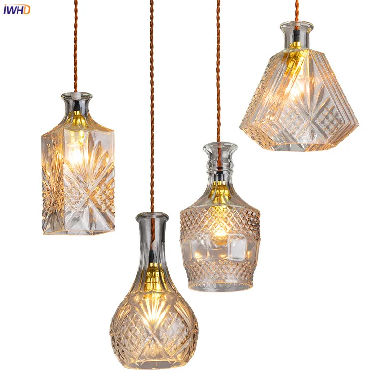 

IWHD Loft Decor LED Pendant Light Fixtures Restaurant Bar Cafe Glass Bottle Industrial Lighting Vintage Lamp Hanging Lights