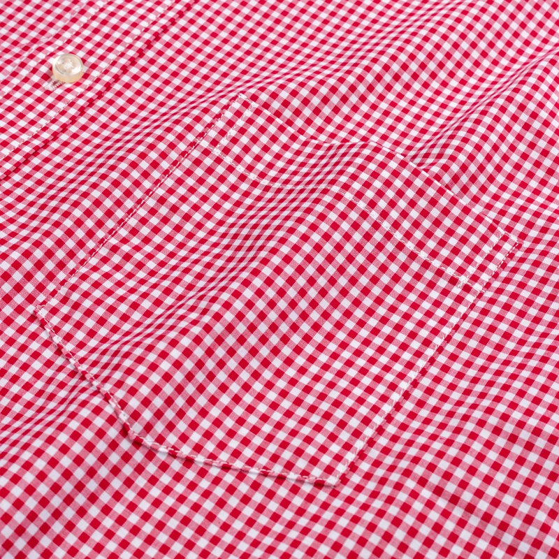 Men's Standard-Fit Long-Sleeve Micro-Check Shirts | Patch Pocket | Thin Soft 100% Cotton | White/Red Lines Checked Plaid Casual Shirt image 3