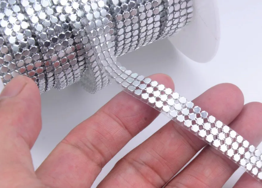 silver 2 м/лот, металлическая сетка, стразы, отделка 1 см, ширина 3 ряда, Trass, кристалл, свадебная аппликация, Rollfor, салфетка для одежды - Цвет: silver