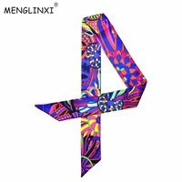 2021 new women silk ribbons headwear brand small tie print silk scarf for womens handle gradient color bag ribbon scarves
