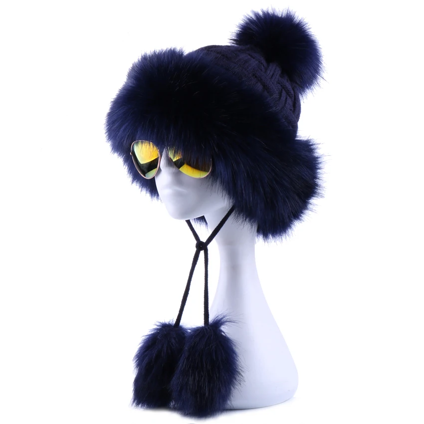 Винтажная шапка бомбер из искусственного лисьего меха пушистый помпон Женская