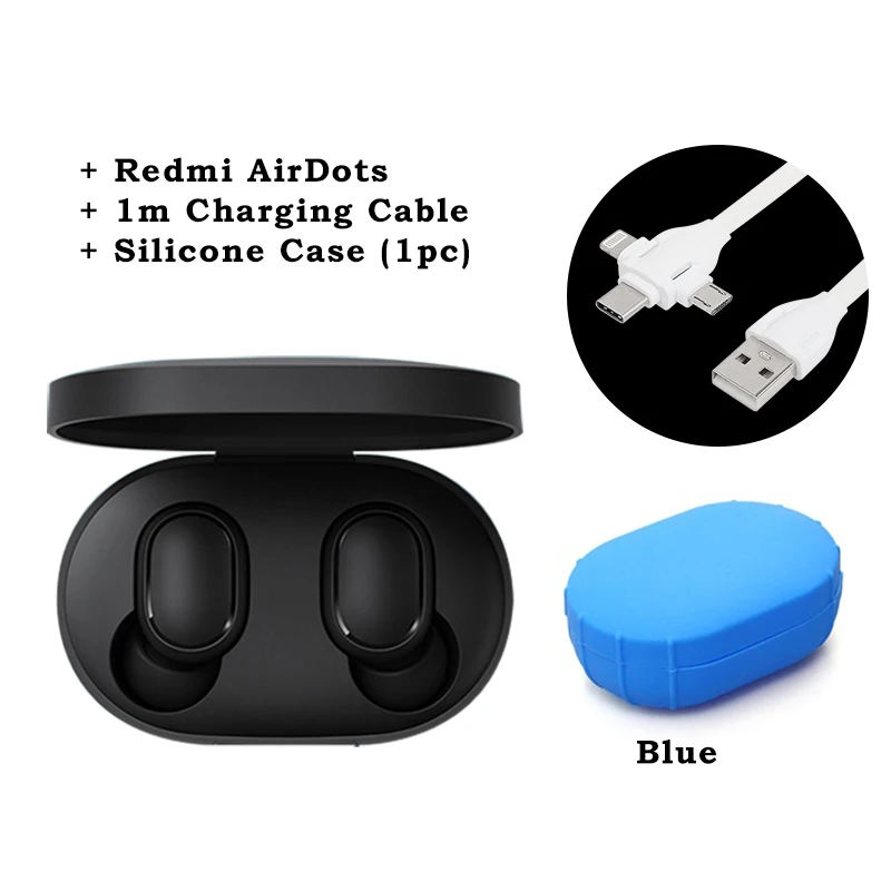 Add Blue Case Самые дешевые Xiaomi Redmi AirDots True Беспроводные Bluetooth 5,0 наушники DSP шумоподавление гарнитура с микрофоном наушники TWSEJ04LS - Цвет: Add Blue Case