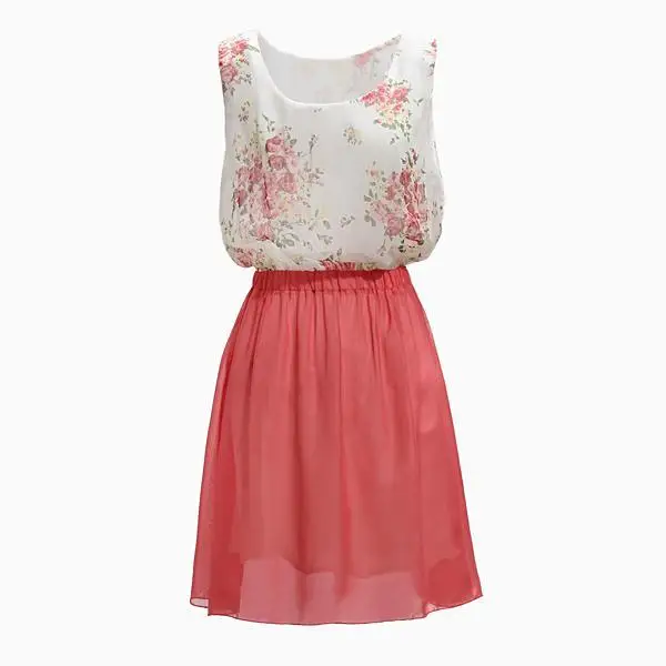 Chiffon Sundress Women Flower Sleeveless Mini Jumper Dress Pink lovely women summer dresses | Женская одежда