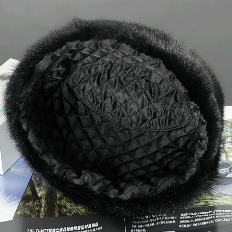 ZDFURS *men mink fur hat New Fashion Men's Real Mink Fur Cap Winter Warm Top Hat Headgear Beanie Beret