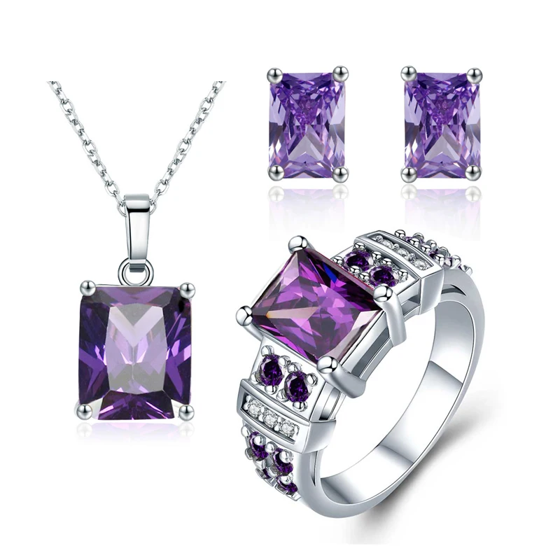 MDEAN White Gold Color Wedding Jewelry Sets AAA Zircon Engagement Rings+Earrings+Pendant Women Fashion Accessories | Украшения и