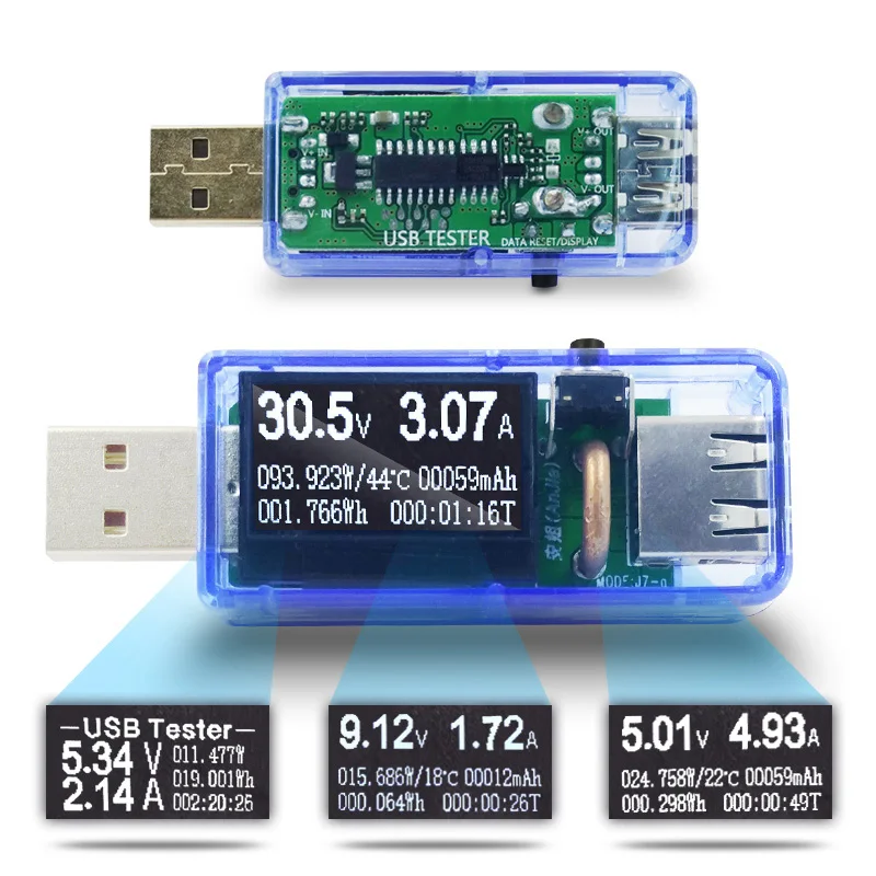 Измеритель напряжения постоянного тока тестер usb цифровой вольтметр Амперметр voltimetro ток Ампер Вольт доктор Банк питания зарядное устройство - Цвет: Blue transparent