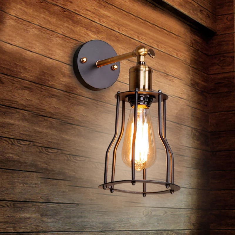 

Interior Retro Country Style Wall Lamp E27 LED Bulb Attic Retro Iron Wall Light Bar Balcony Stairs Aisle Bedside Wall Lamp
