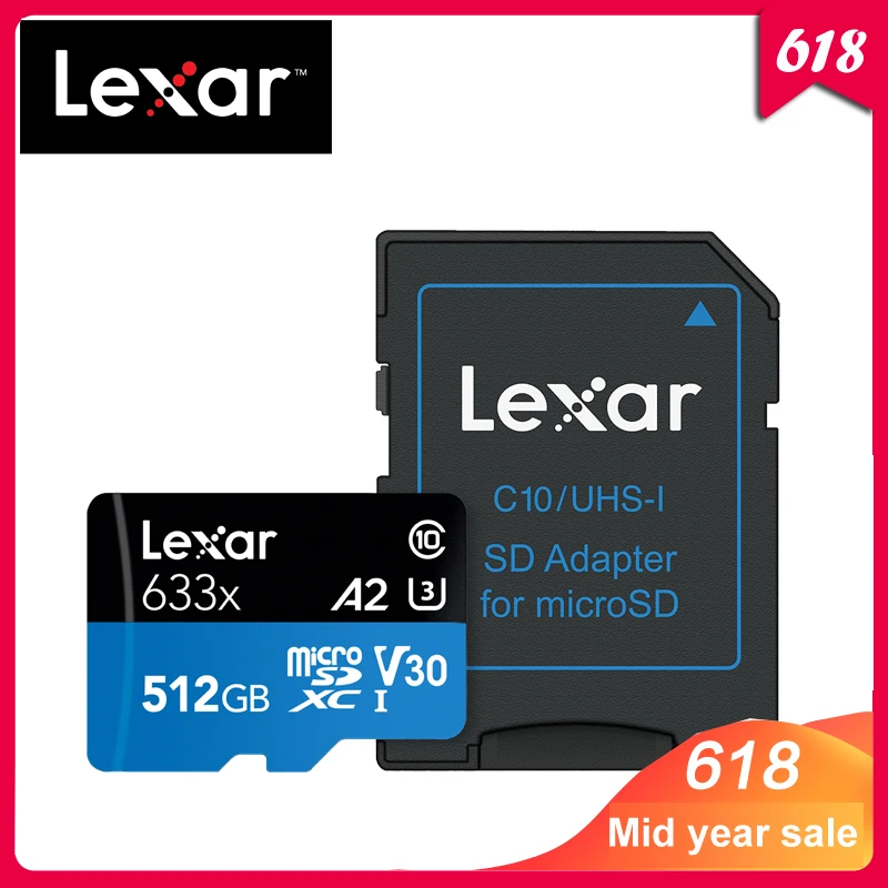 100% оригинальная карта памяти Lexar 512 Гб Micro SD высокая скорость до 100 м/с ГБ C10 633x TF