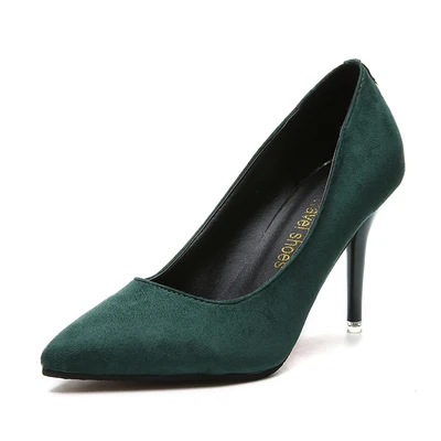 Green 6 cm Новинка; женские тонкие туфли в Корейском стиле; модные туфли с острым носком на высоком каблуке; сезон весна-осень; пикантные замшевые туфли для работы с закрытым носком - Цвет: Green 6 cm