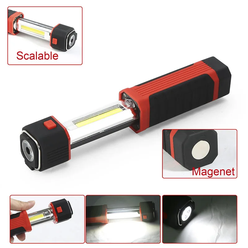 

Anjoet Fashion 2 in 1 COB LED Stretchable Flashlight Torch 3W Rotating Hook Working Lamp Camping Light with Strong Magnetic AAA
