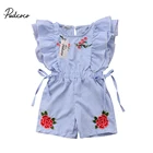 Комбинезон детский, летний, с коротким рукавом-лепестком, с поясом на резинке, в полоску, с цветочным принтом, 2018