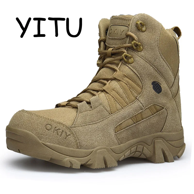 YITU Men's Suede Outdoor Hiking Boots Lace-Up Breathable Army Desert Combat Military Trekking Shoes Sneakers | Спорт и