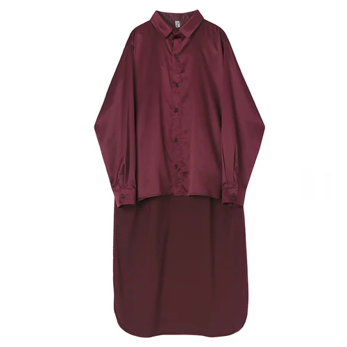 C686 Burgundy Мужская Асимметричная дизайнерская Повседневная рубашка с длинными рукавами, винтажная модная уличная одежда для пары, вечерние рубашки для ночного клуба, одежда для сцены - Цвет: C686 Burgundy