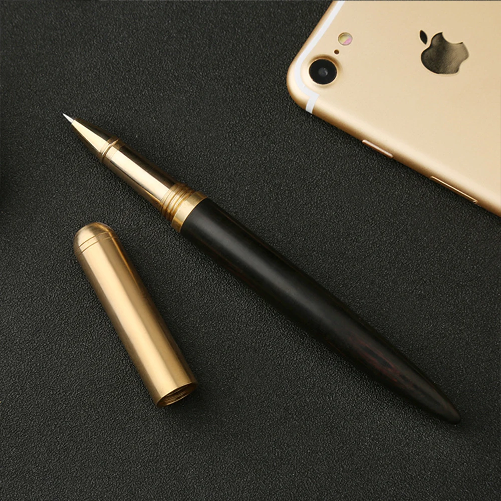 High Quality Handmade vintage Brass gift sign pen Gel ink with clip Black Pure Copper Pen for travel office business|gel pen|sign penpen gel |