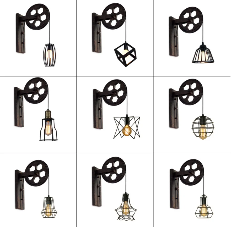 Винтажная железная круглая лампа в стиле лофт черного/рустикального цвета со