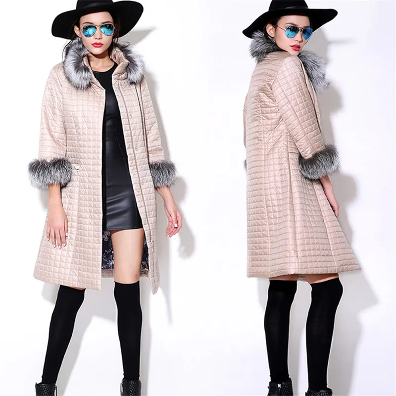 Женское зимнее пальто 2019 европейская куртка с воротником из Меха чернобурки