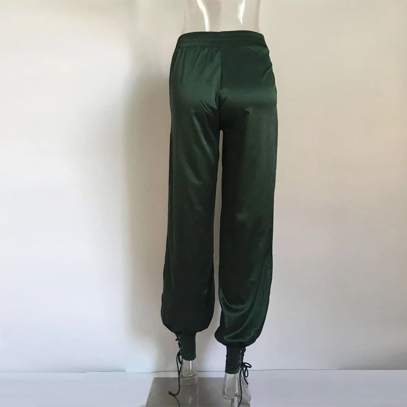 

Sexy HAREM PANTS Female Side Open Leg Slit Highwaisted Loose Stripe Trousers High Waist Split Ankle Tie Party Club Green Summer
