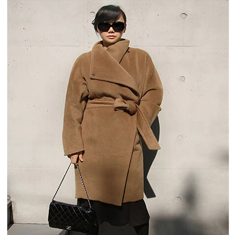 

ZADORIN Wool Coat Women Solid Lapel Long Sleeve Winter Coat With Belt High Street Vintage Warm Woolen Overcoat Brown Femme