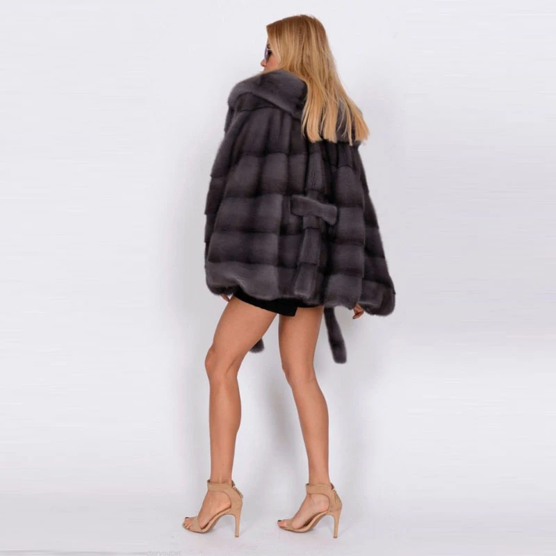 Tatyana Furclub Real Natural  Mink Fur Coat Stand Collar Bat Style Mink Fur Jacket Women Batwing Sleeve Overcoat Winter Real Fur