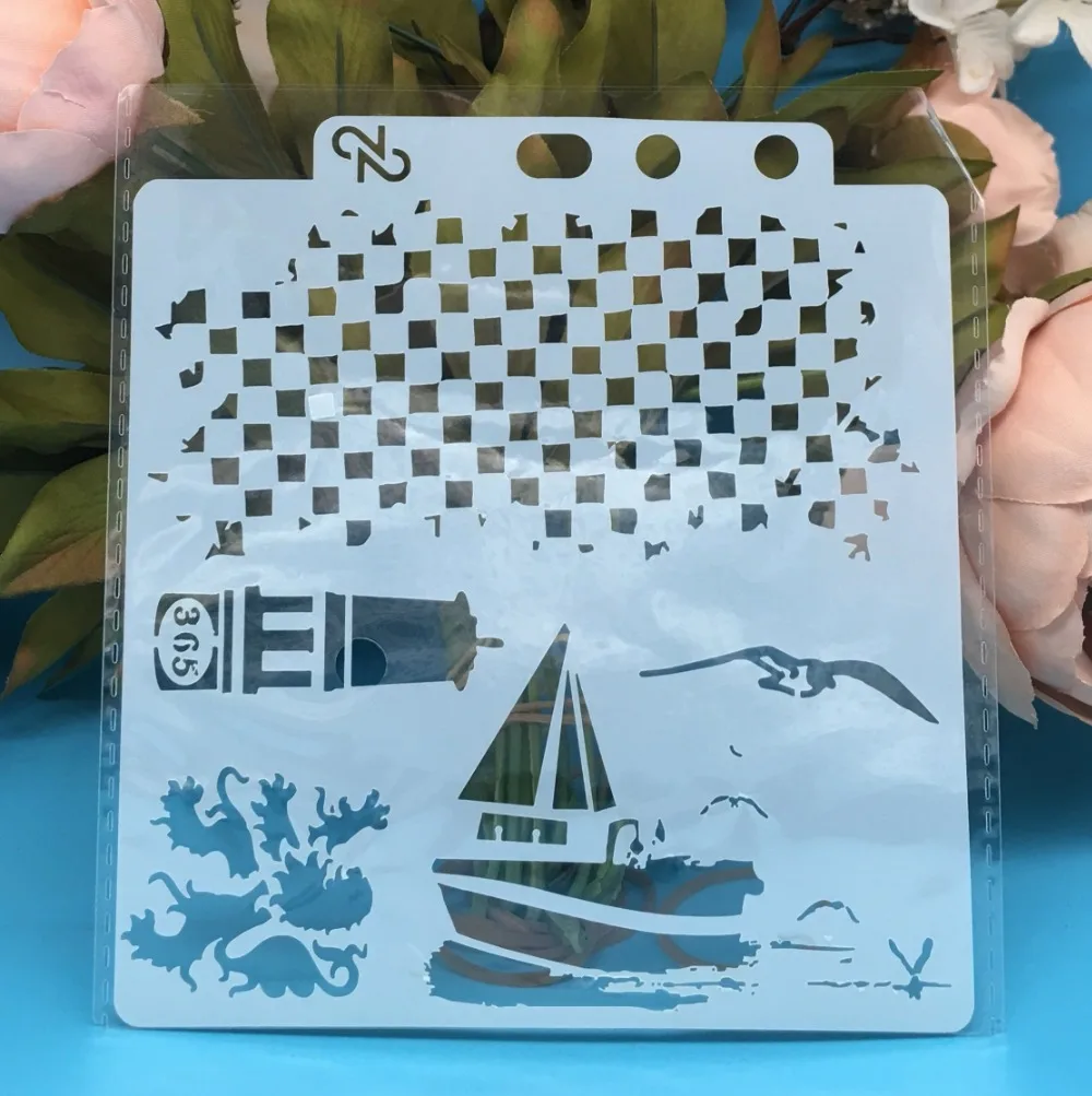 13cm New Sailboat Seagul DIY Layering Stencils Wall Painting Scrapbook Coloring Embossing Album Decorative Card Template | Канцтовары