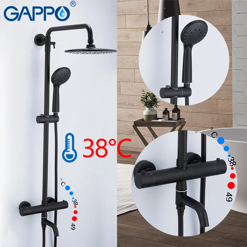 gappo shower system black bathroom shower set bath shower mixers waterfall thermostatic mixer tap rain bathtub faucets free global shipping
