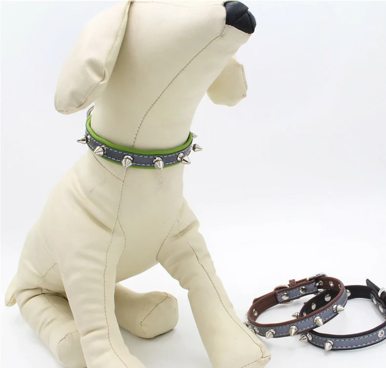 Светоотражающие кожа цинковый сплав ошейник Pet щенок кошка животное воротники пуля ногтей заклепки воротник в стиле панк для малых и средних собак