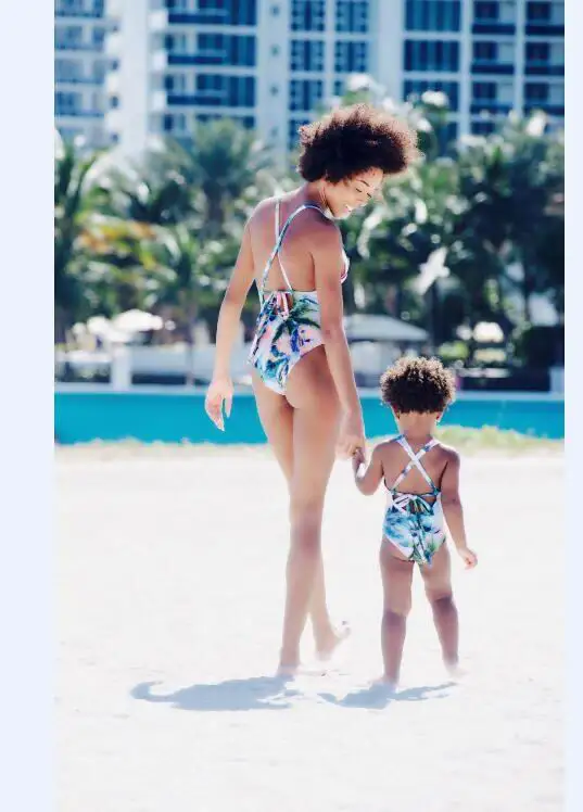 

Family Matching Swimsuit Swimwear Mother Daughter Clothes Coconut tree Leopard bikini Summer Beach Bathing Suit E3221