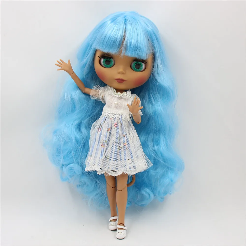 Кукла Blyth от ICY DBS черная кожа матовое лицо тело без одежды голубые волосы