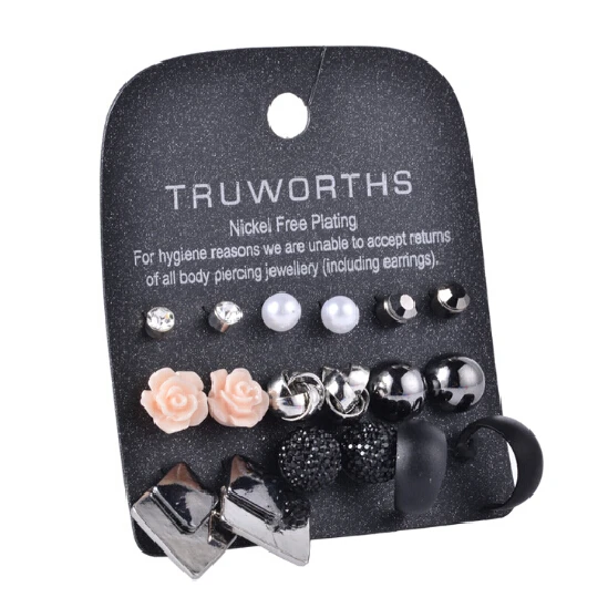 

2016 High Quality Women Pearl Jewelry Classic Bead Claires Crystal Stud Earrings Set For Girls Gift Fashion Jewelry 9pairs/set