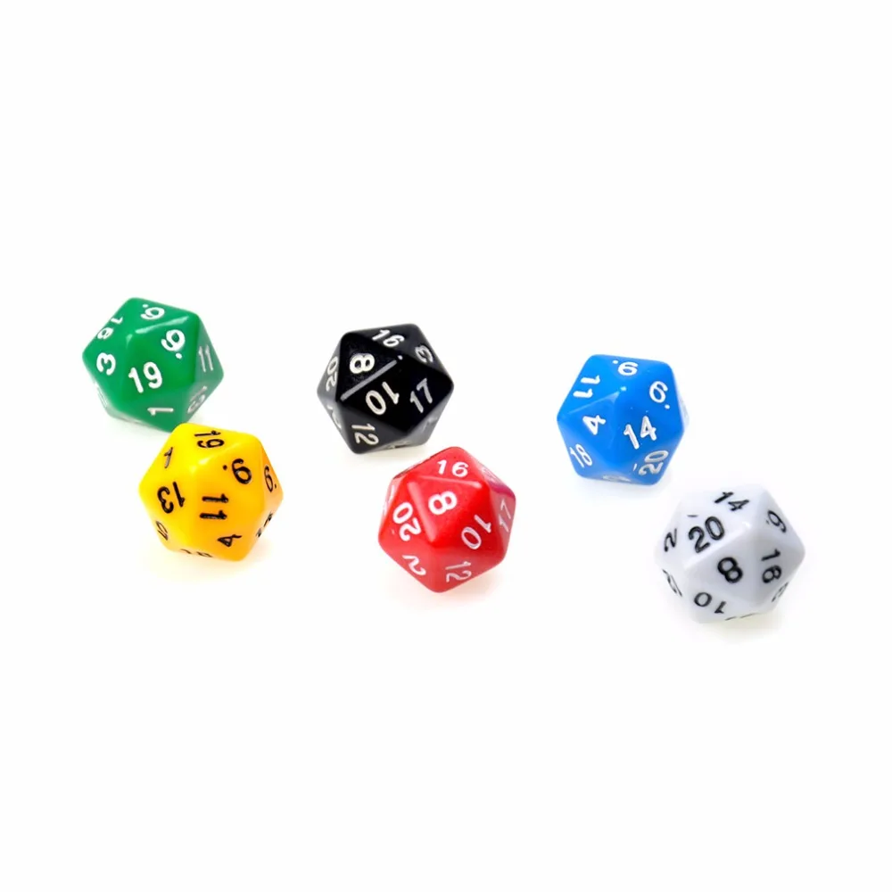 6 наборов D20 игральные кости Twenty Sided Die RPG D &amp шесть непрозрачных цветов